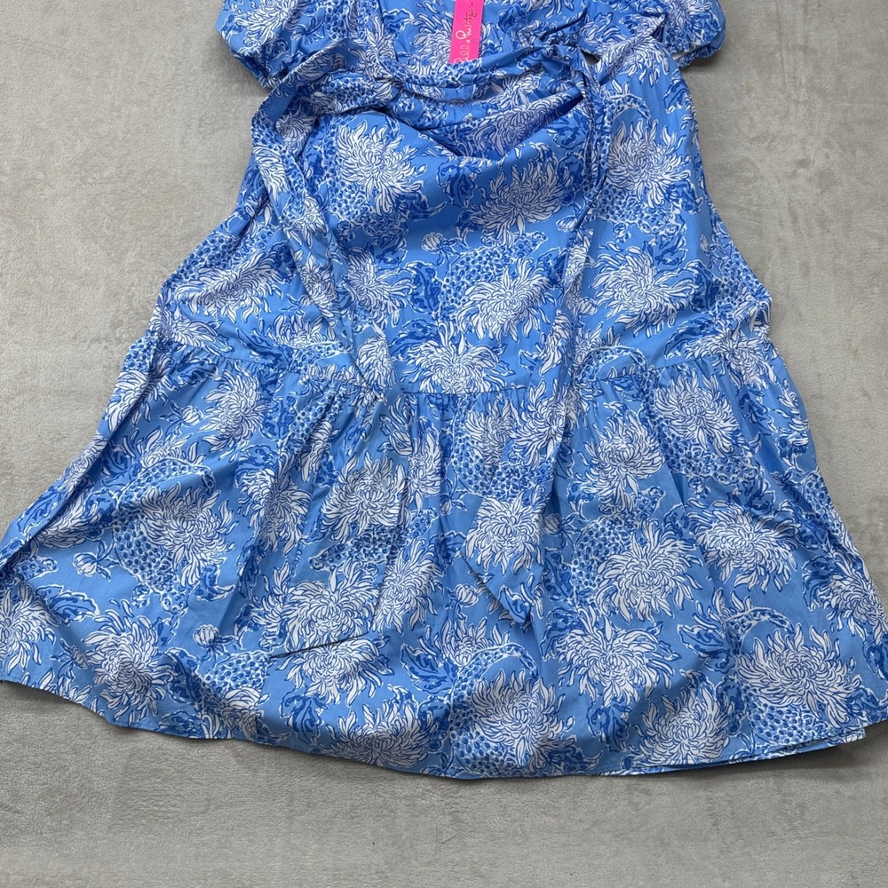 Lilly Pulitzer Ezralyn Maxi Dress Womens 00 Boca Blue Floral Puff Sleeve Cotton - Picture 2 of 14
